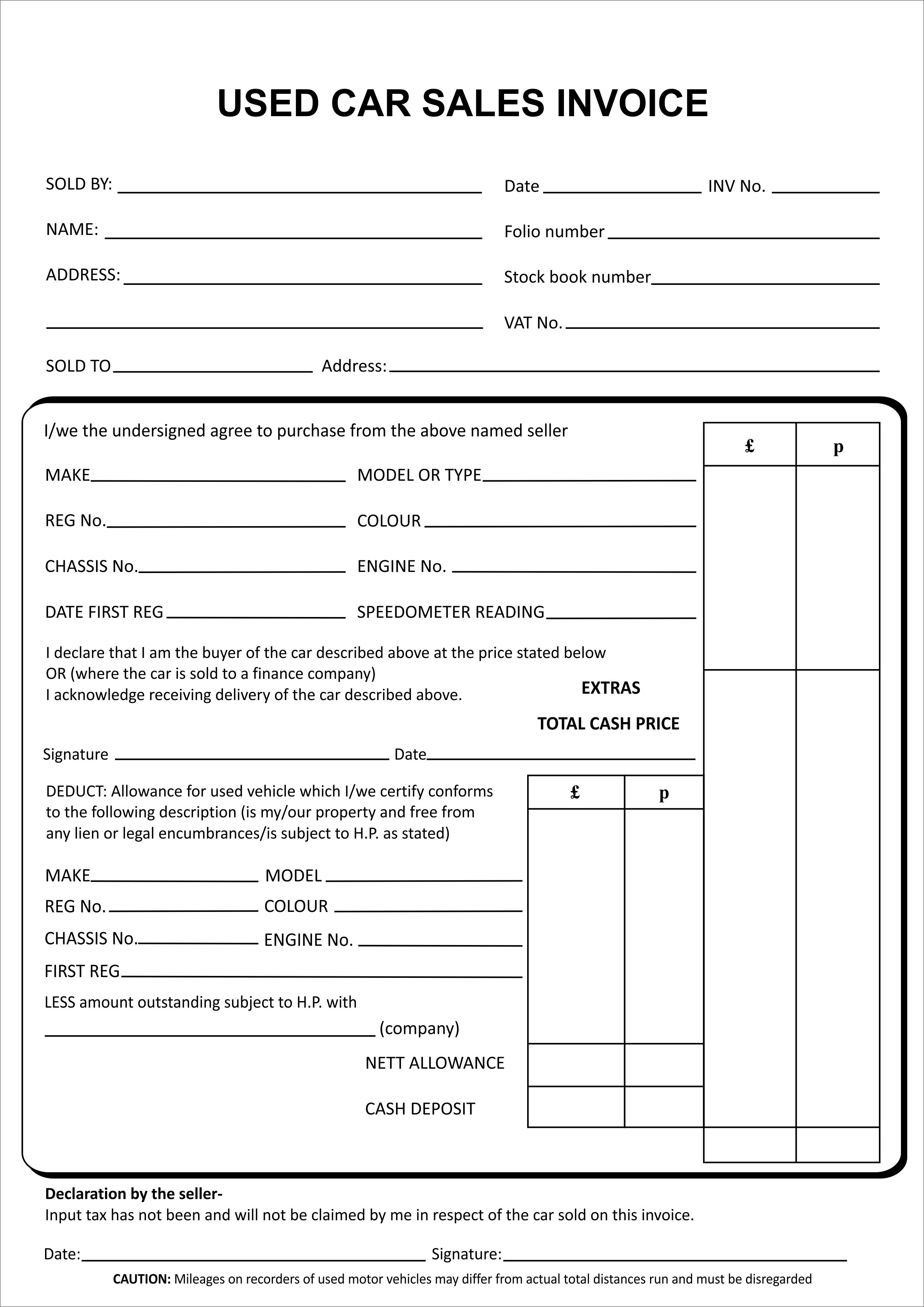 Second Hand Car Invoice Template