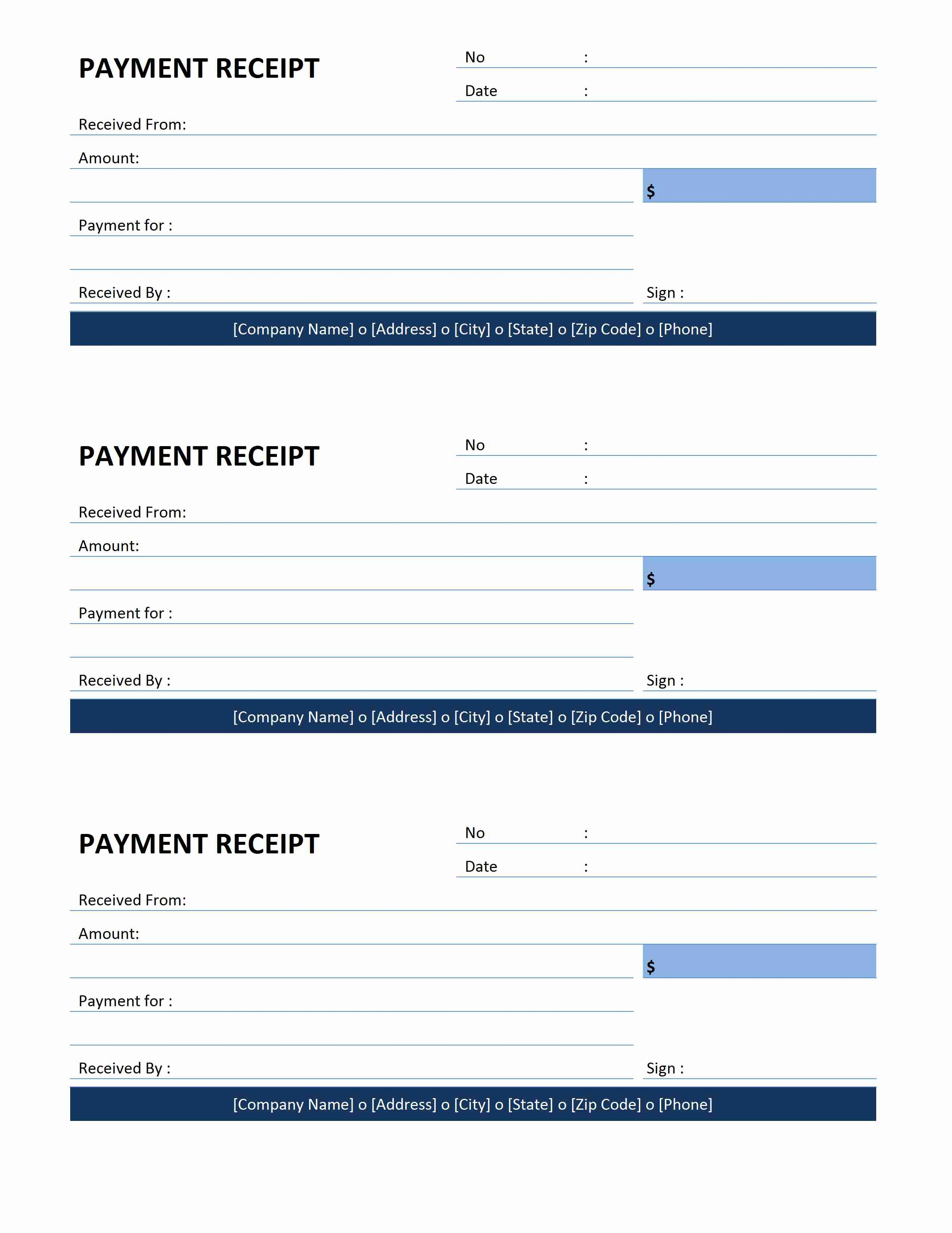 Down Payment Receipt Template Word