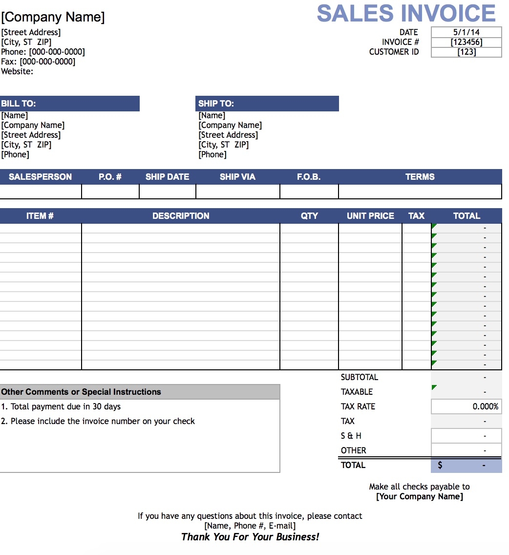 Sample Invoice Template Word