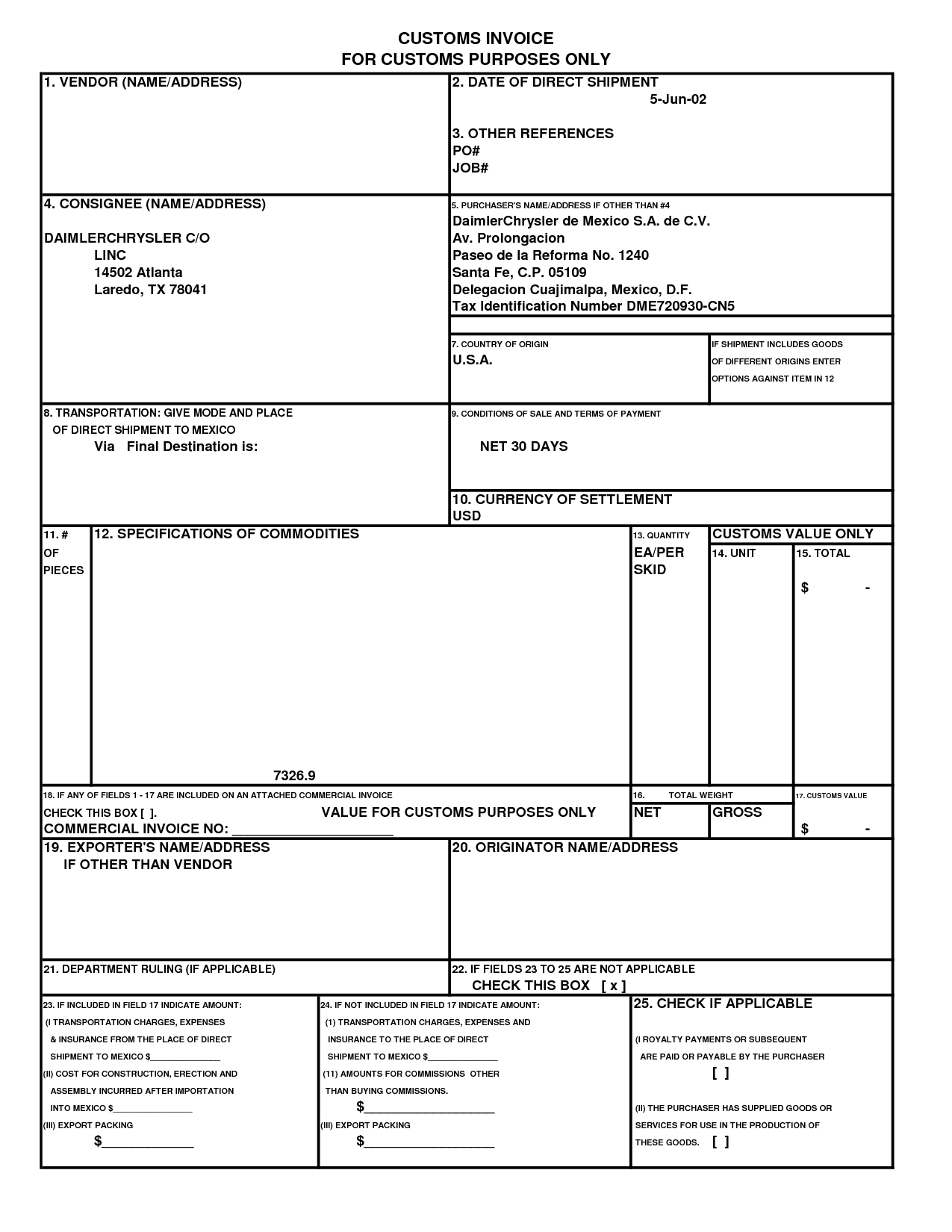 Us Customs Commercial Invoice * Invoice Template Ideas