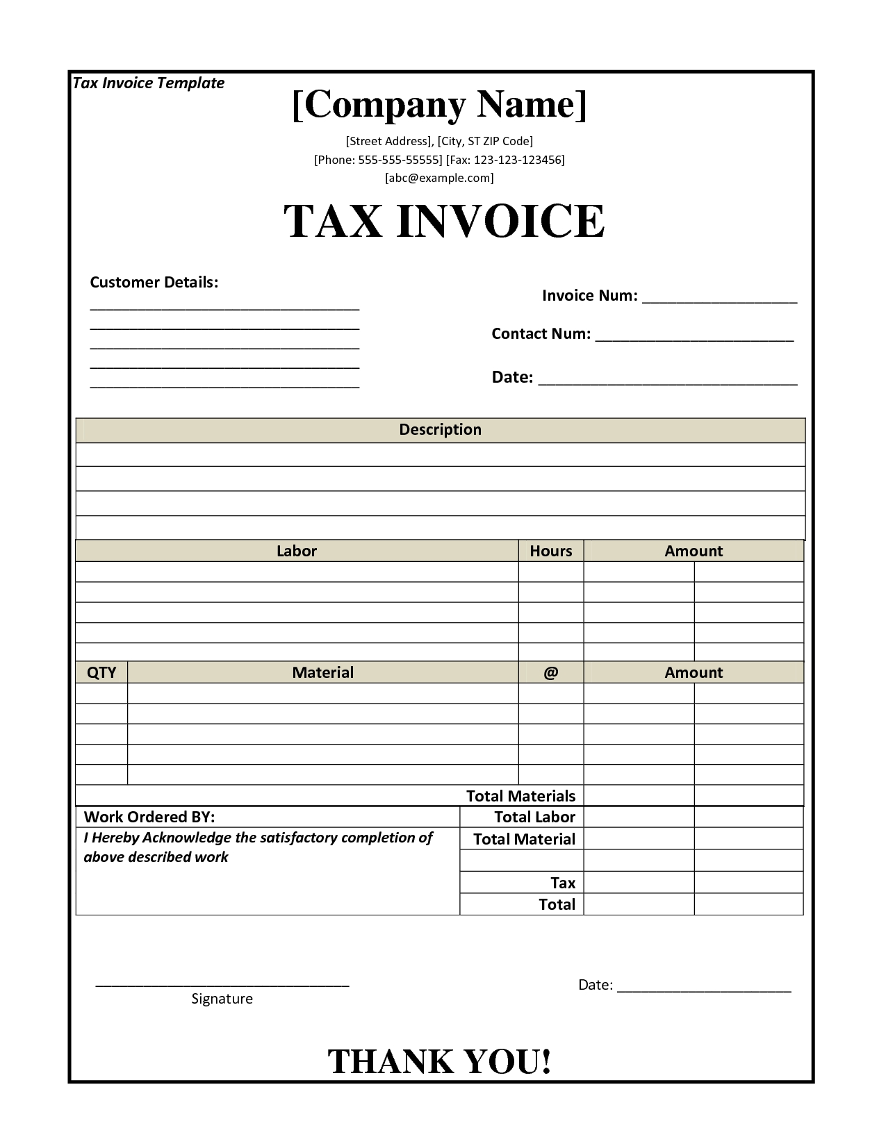 Tax Invoice Template Free Download Word