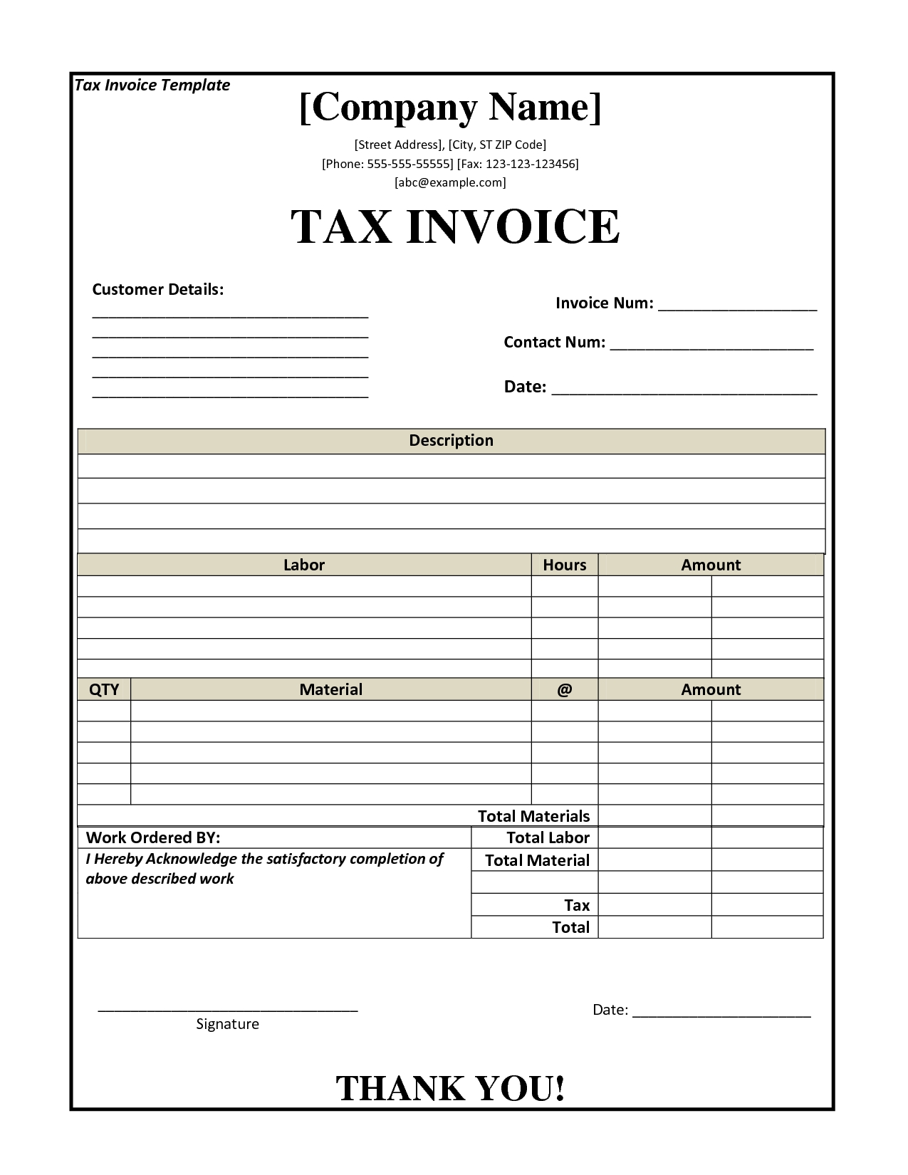 Australian Tax Invoice Template Word Download