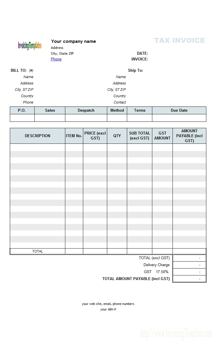 Invoice Template Nz Without Gst