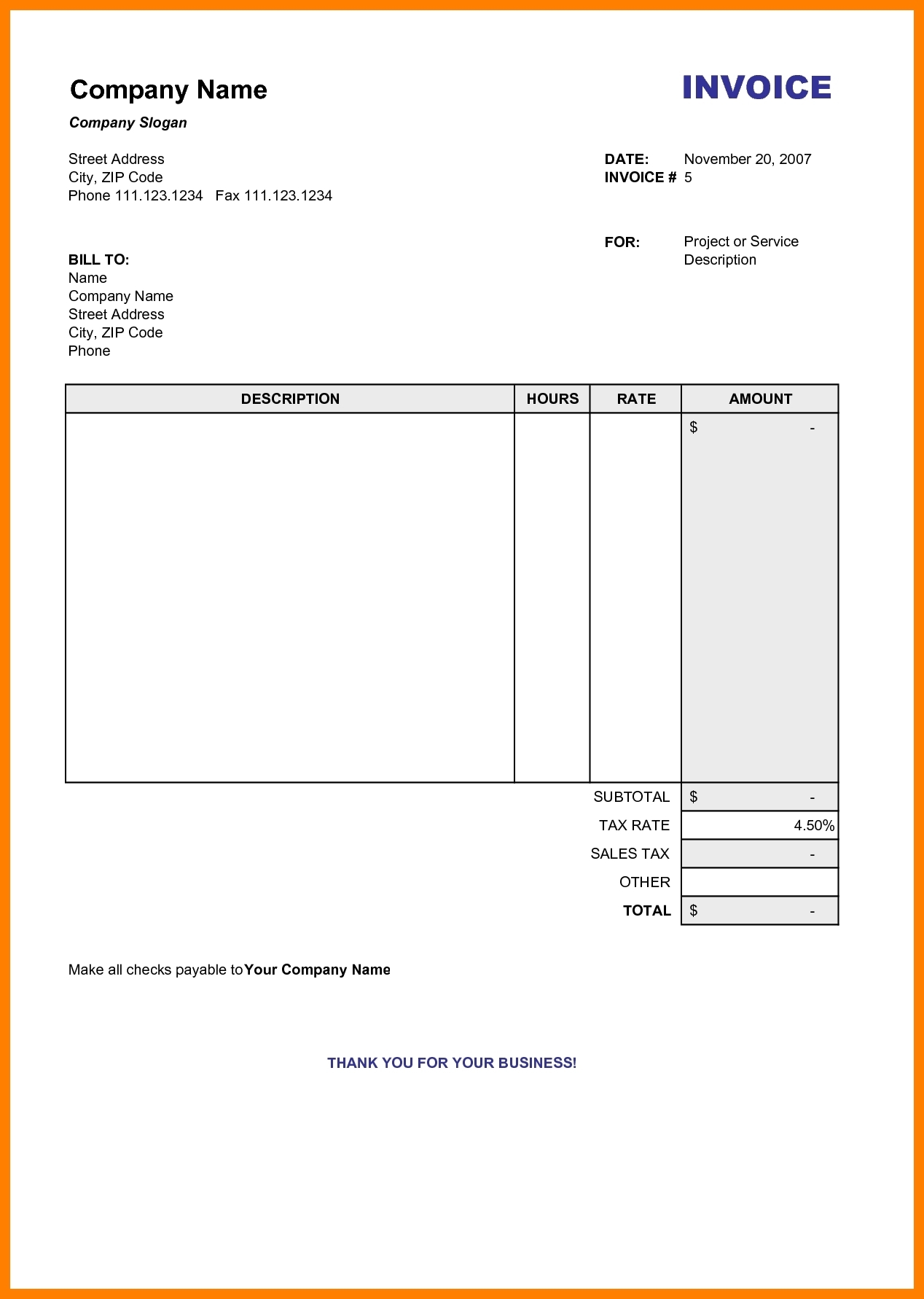 Editable Invoice Template Pdf Printable