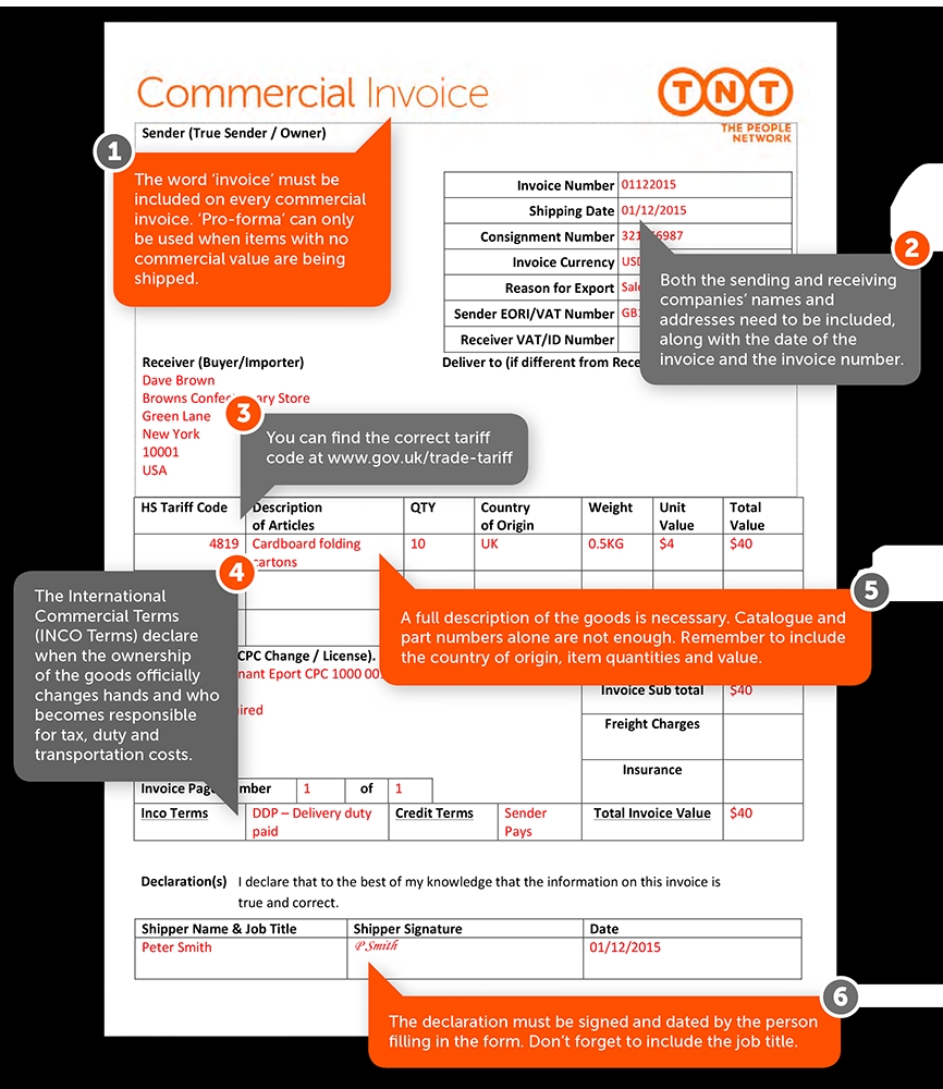 commercial invoice completion customs requirements tnt tnt e invoice