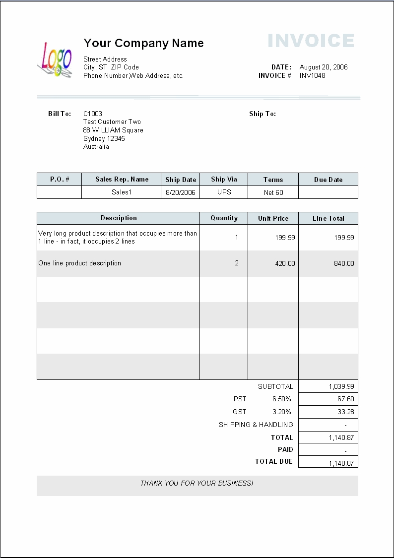 sample invoice template long product description occupying more download sample invoice
