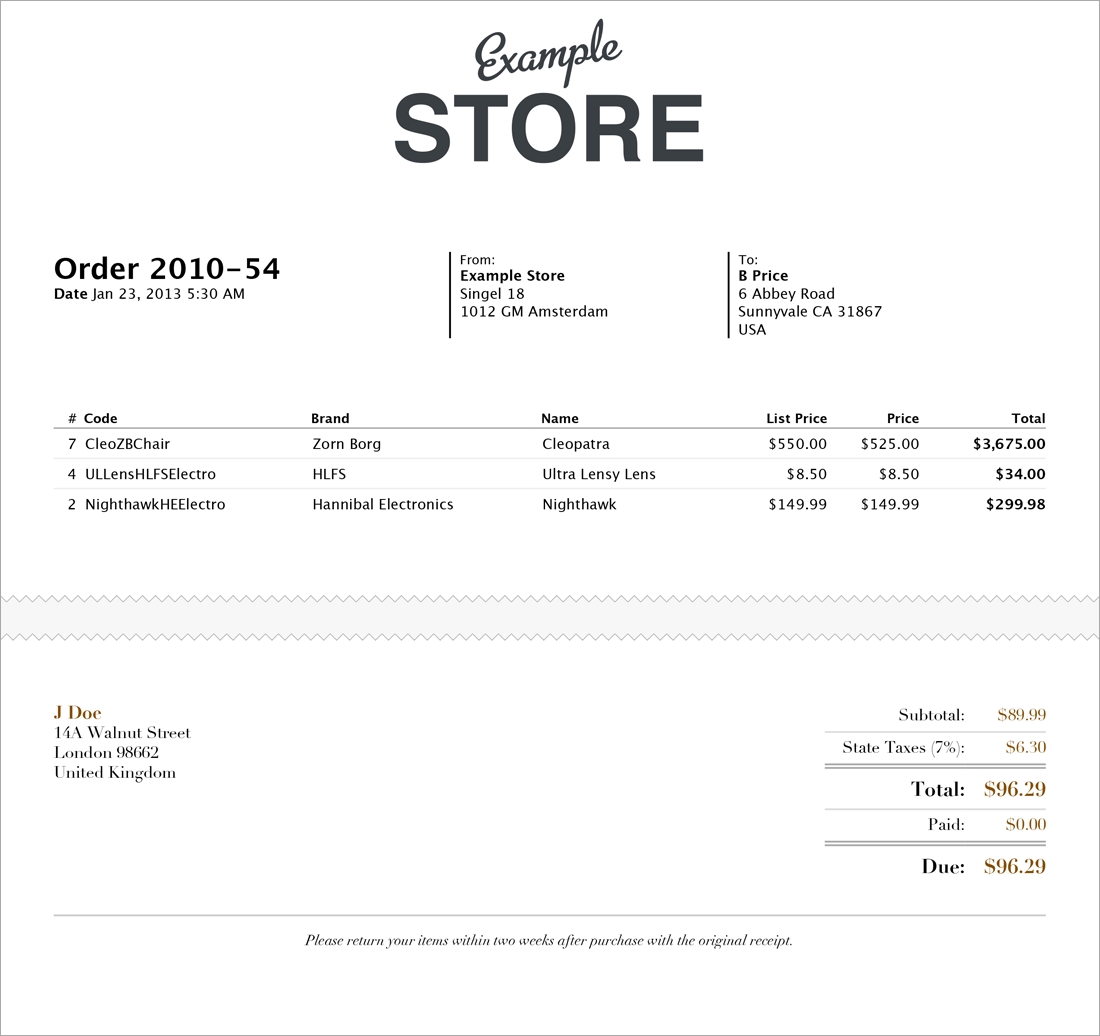 checkout extras credit card invoice template