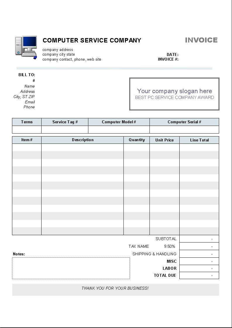 computer service invoice template uniform invoice software sample of invoice bill