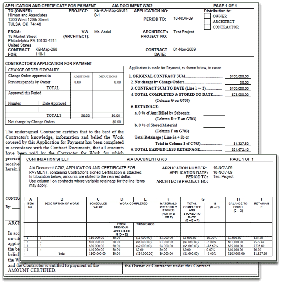 construction contract billing aia invoice template