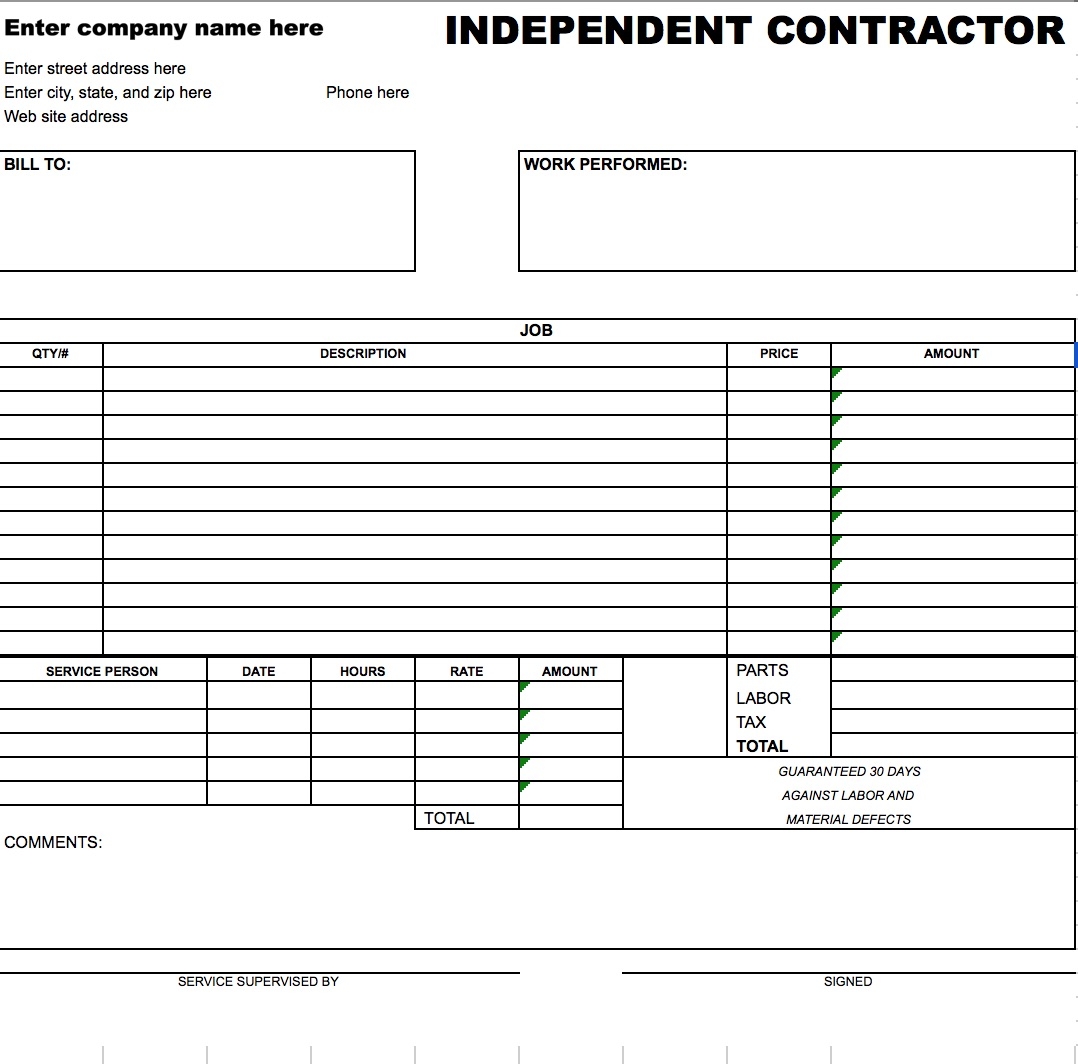 contractors invoice template free independent contractor invoice template excel pdf word 1078 X 1064