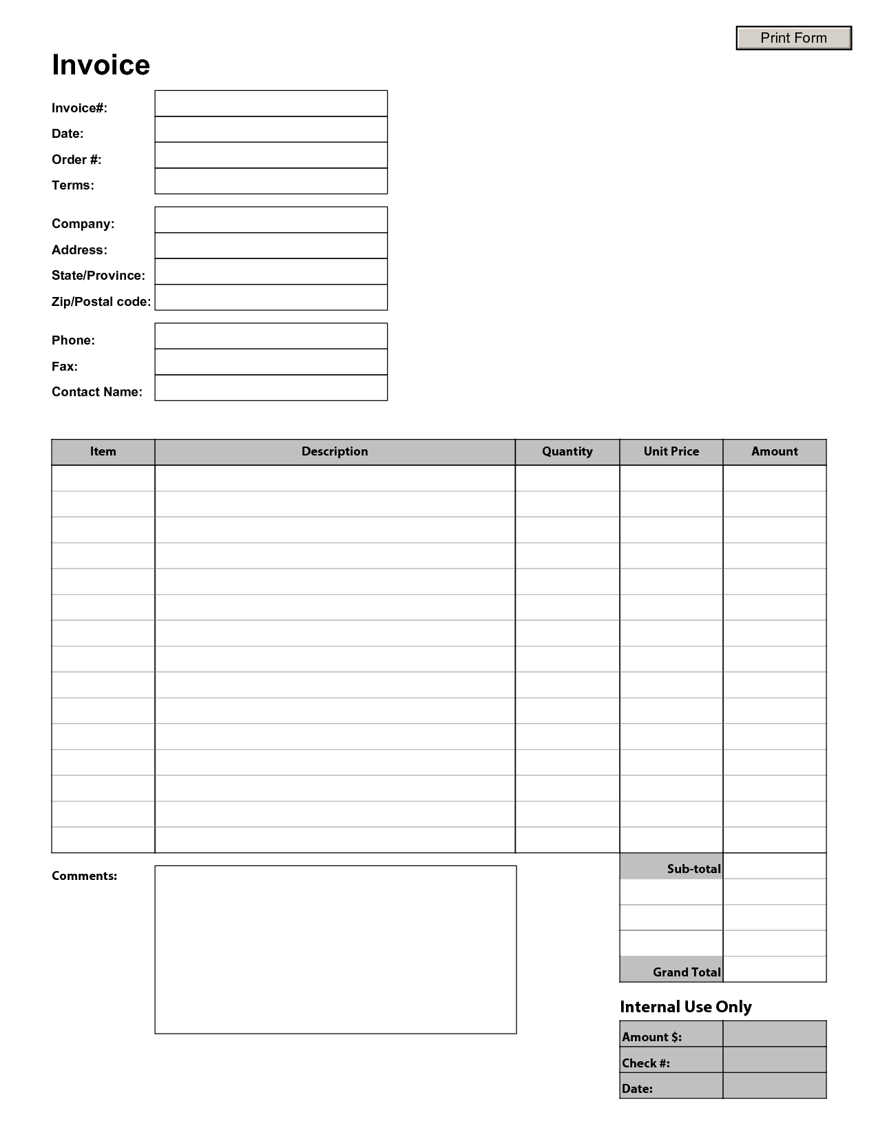 free printable invoice template blank invoice template blank invoice 1275 X 1650
