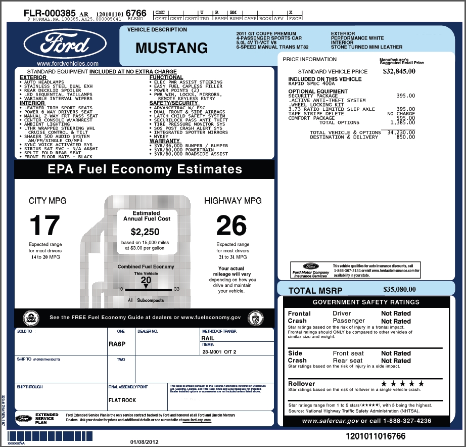 New Car Invoice