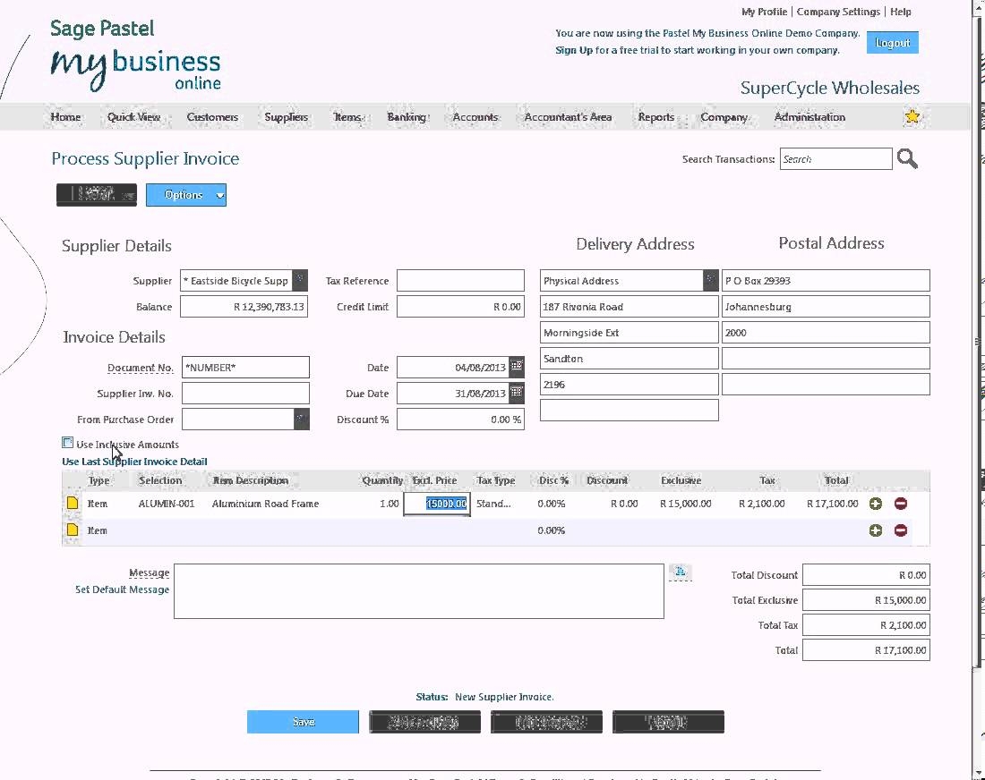 processing a supplier invoice in sage pastel my business online supplier invoice processing
