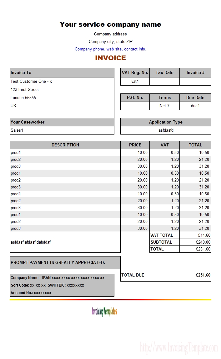 servicevat printed open office invoice template free
