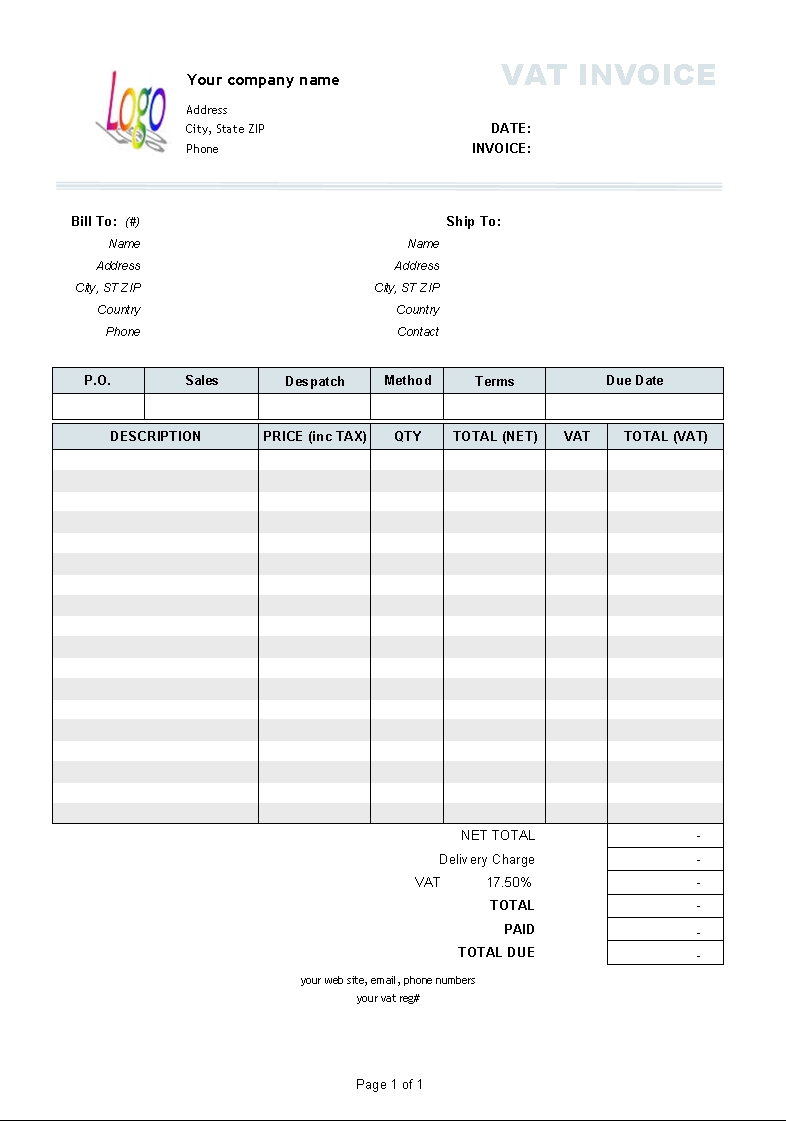 vat invoice price including tax uniform invoice software vat invoice format