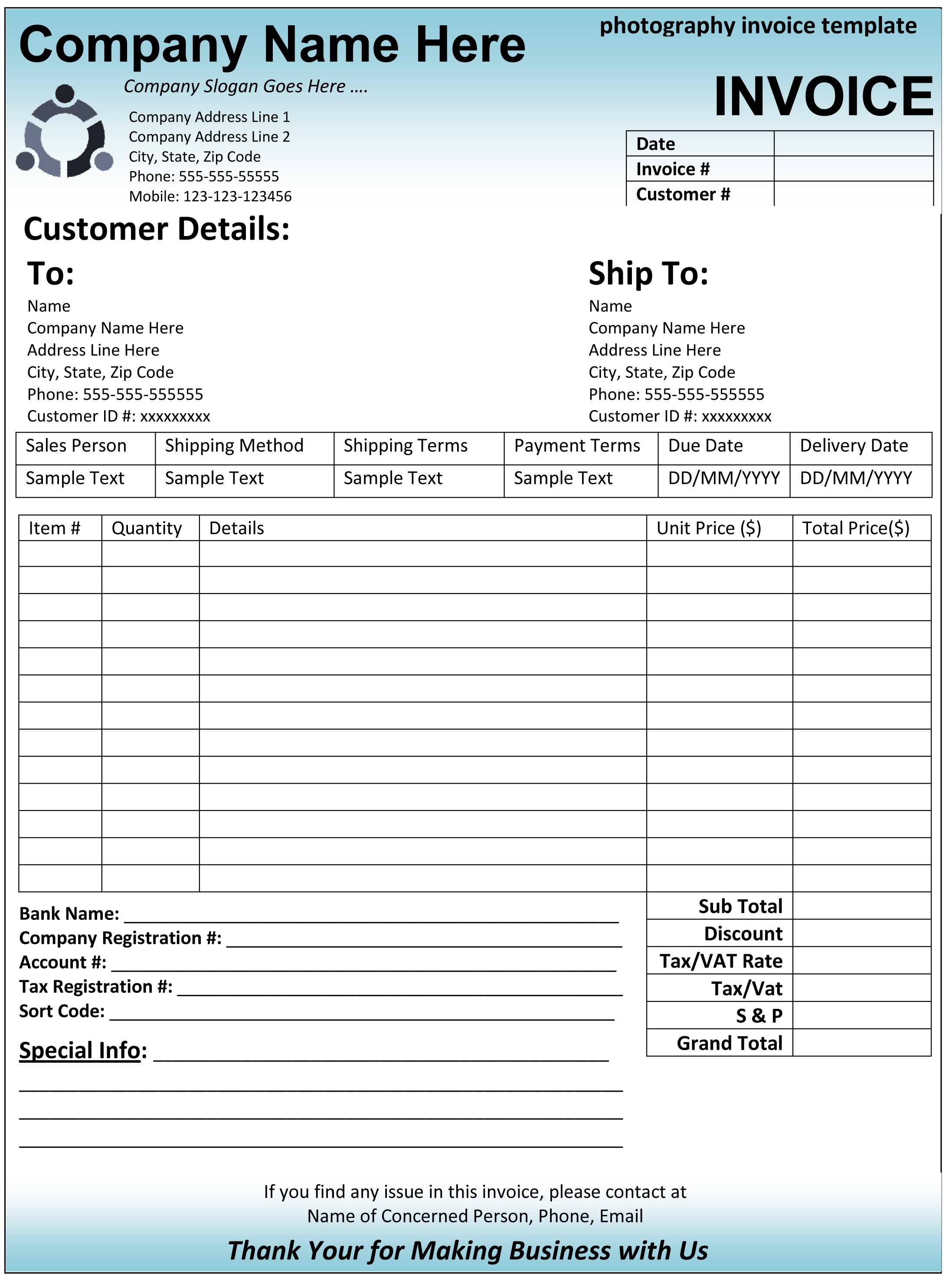 free construction invoice template word