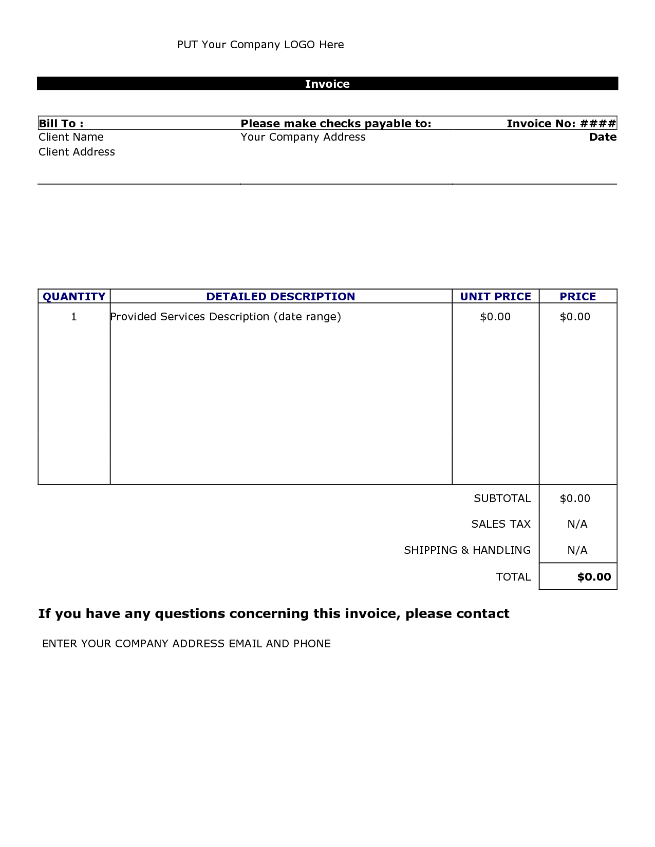 ms word bill format