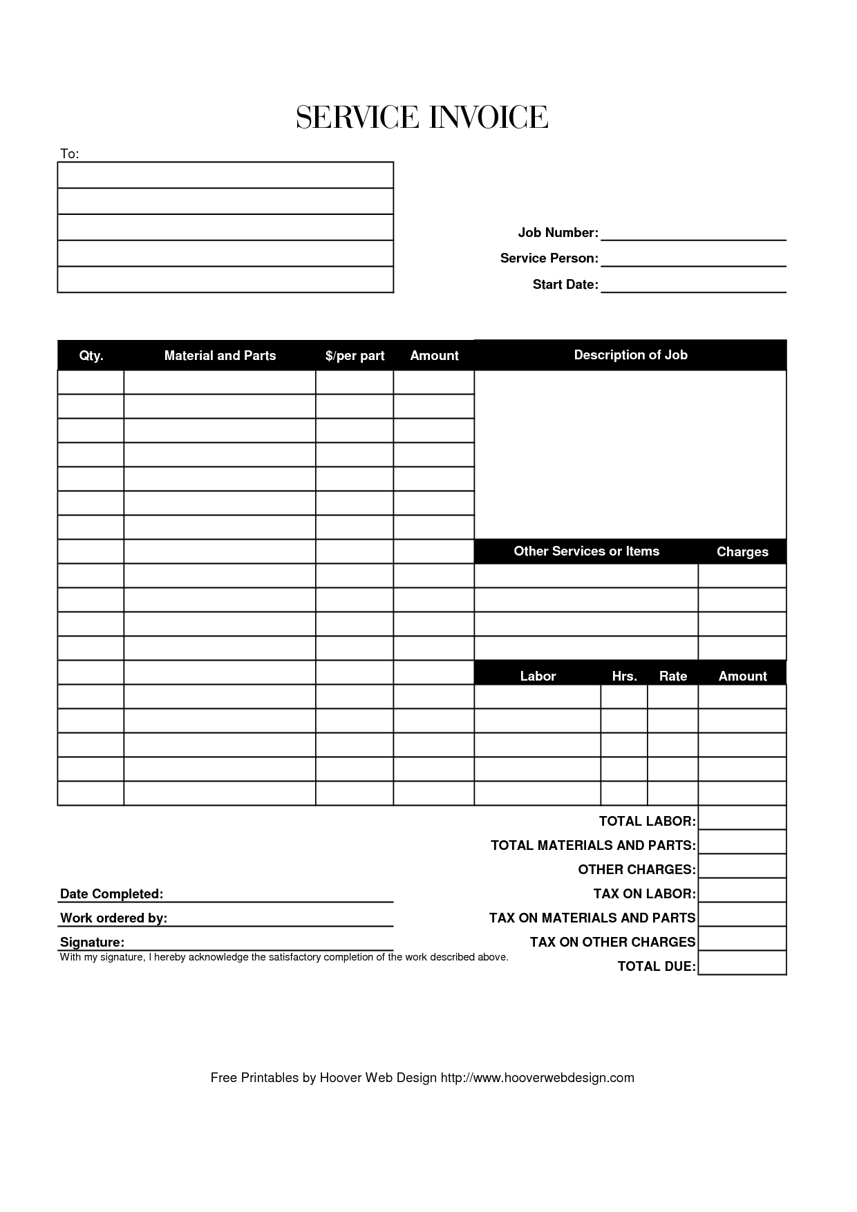 free printable service invoices invoice template ideas