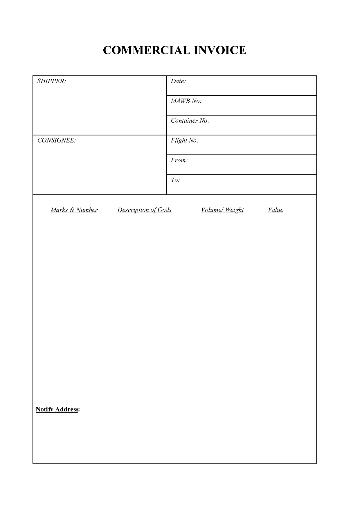 commercial invoice template