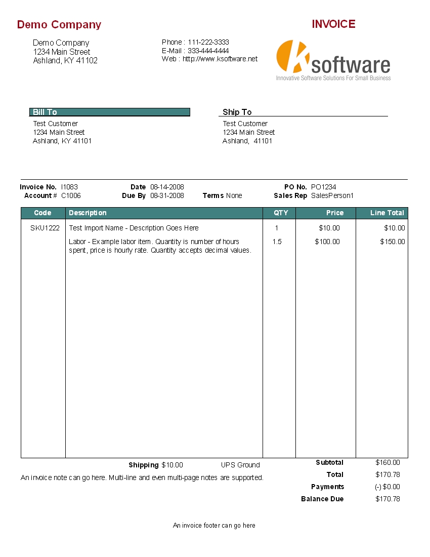 Service Invoice Example