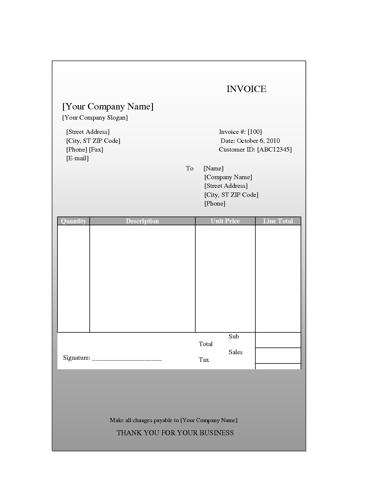 blank invoice template blank invoice sample invoice doc