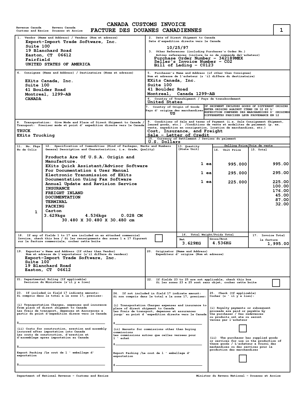 Canadian Customs Invoice Instructions * Invoice Template Ideas
