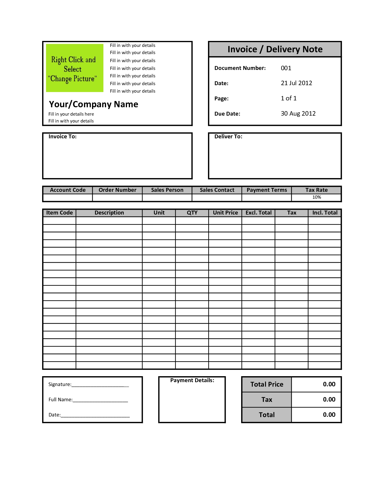 creating an invoice in excel