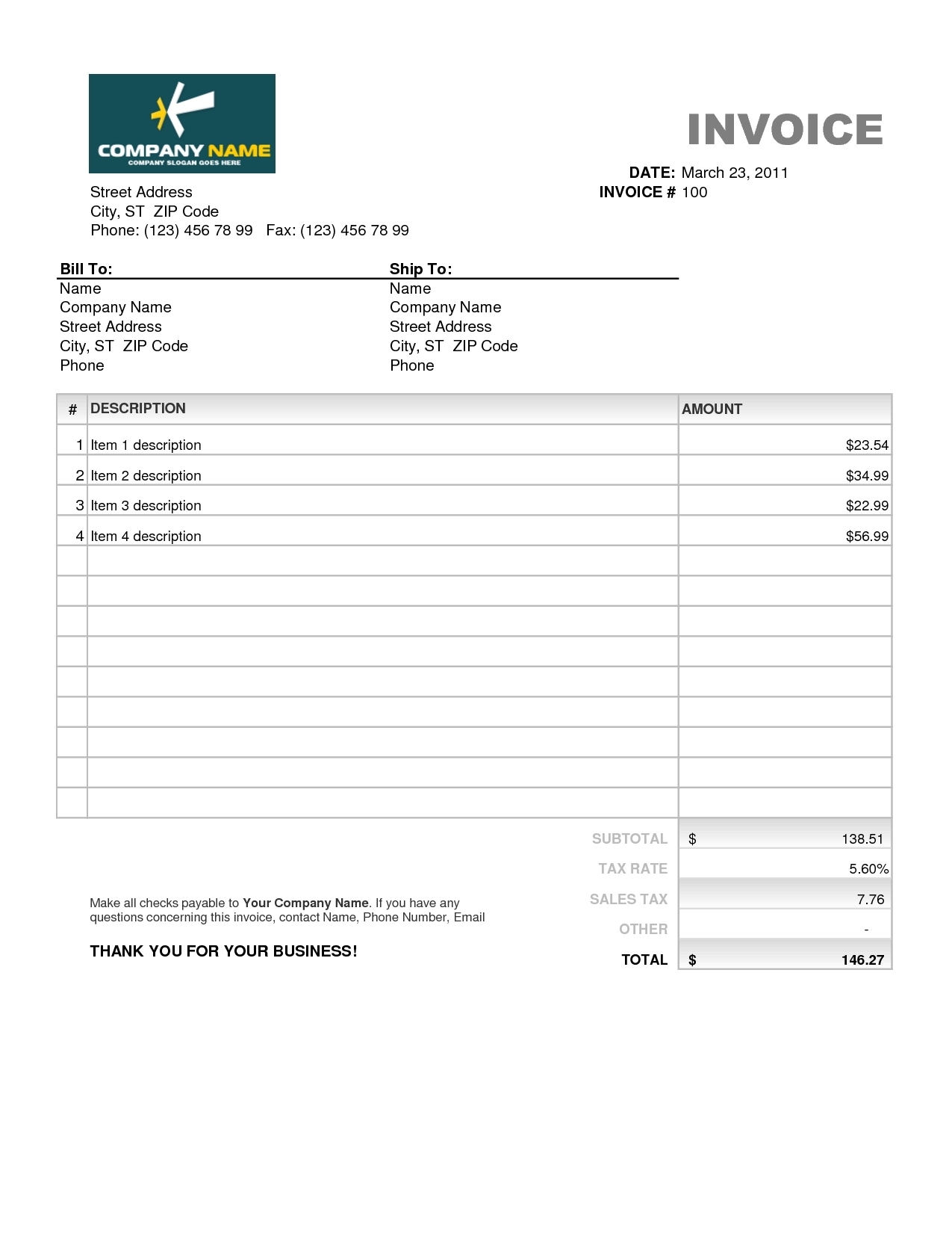 Creating Invoices In Excel * Invoice Template Ideas