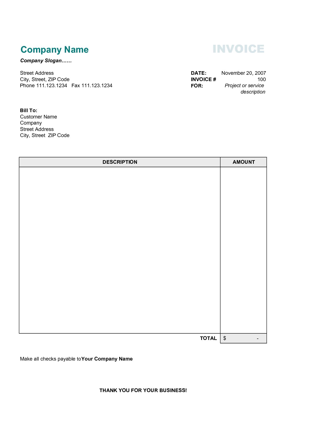 simple invoice template printable