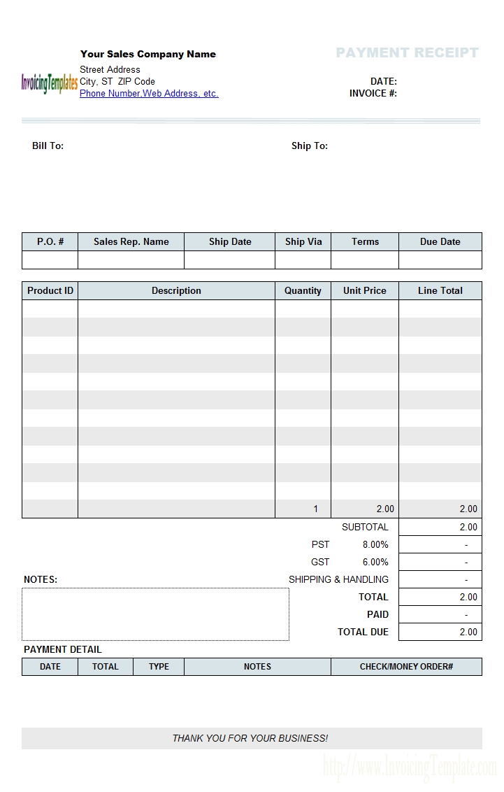 free payment receipt template invoice payment template