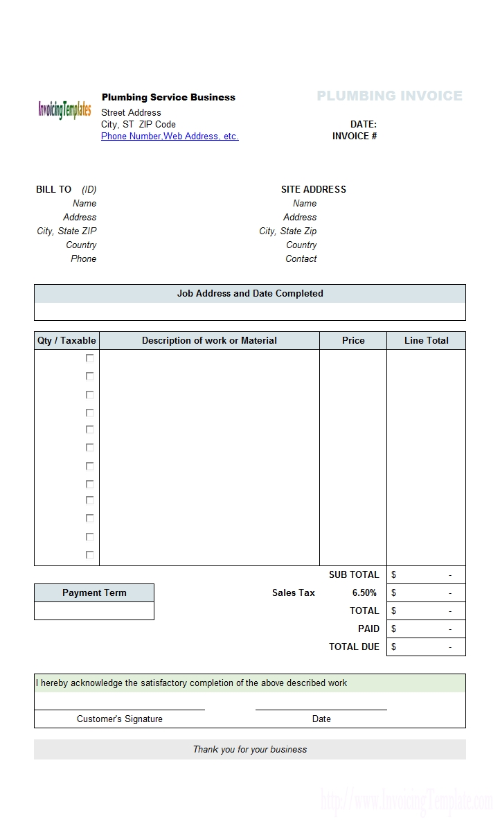 free plumbing service invoice template sales tax sample tax invoice template
