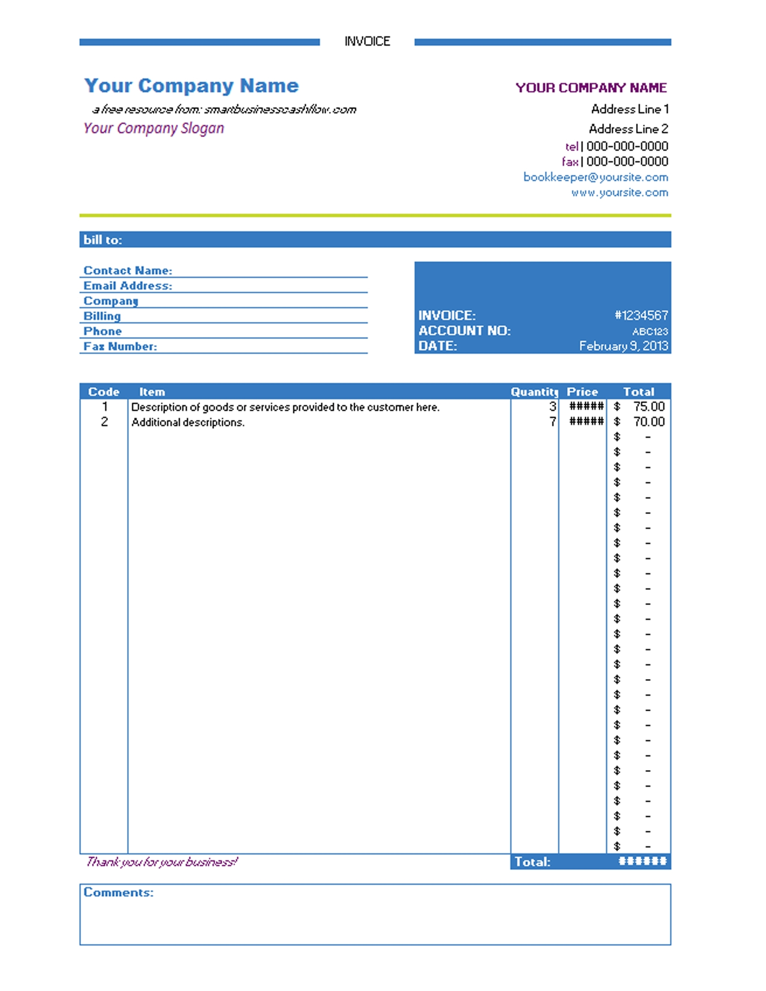 excel templates for invoices