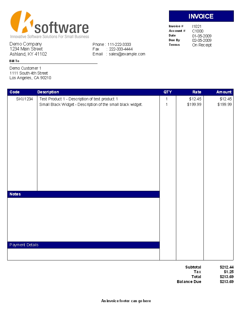 kbilling help invoice lay out