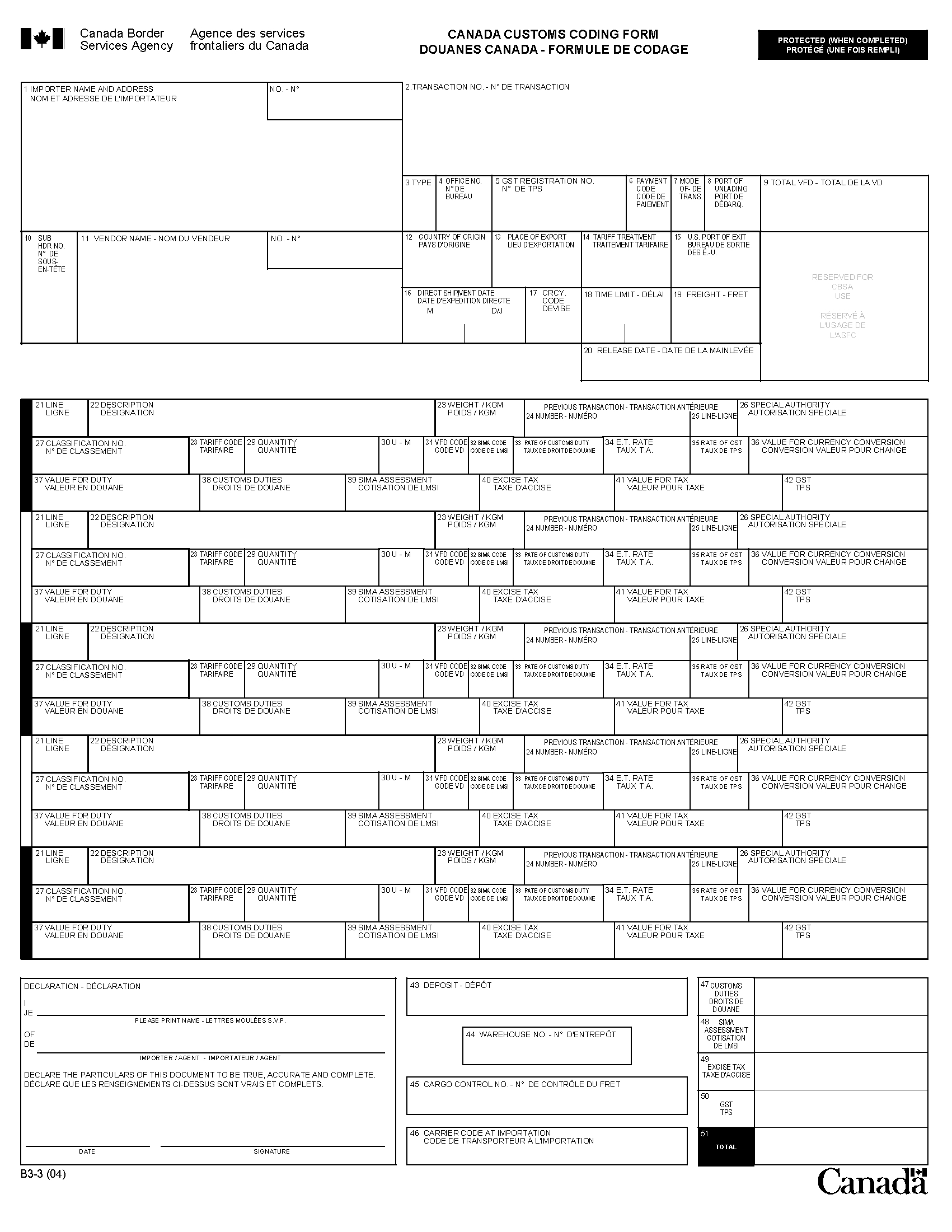 memorandum d17 1 5 registration accounting and payment for canada customs commercial invoice