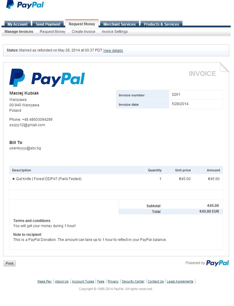 paypal invoice send