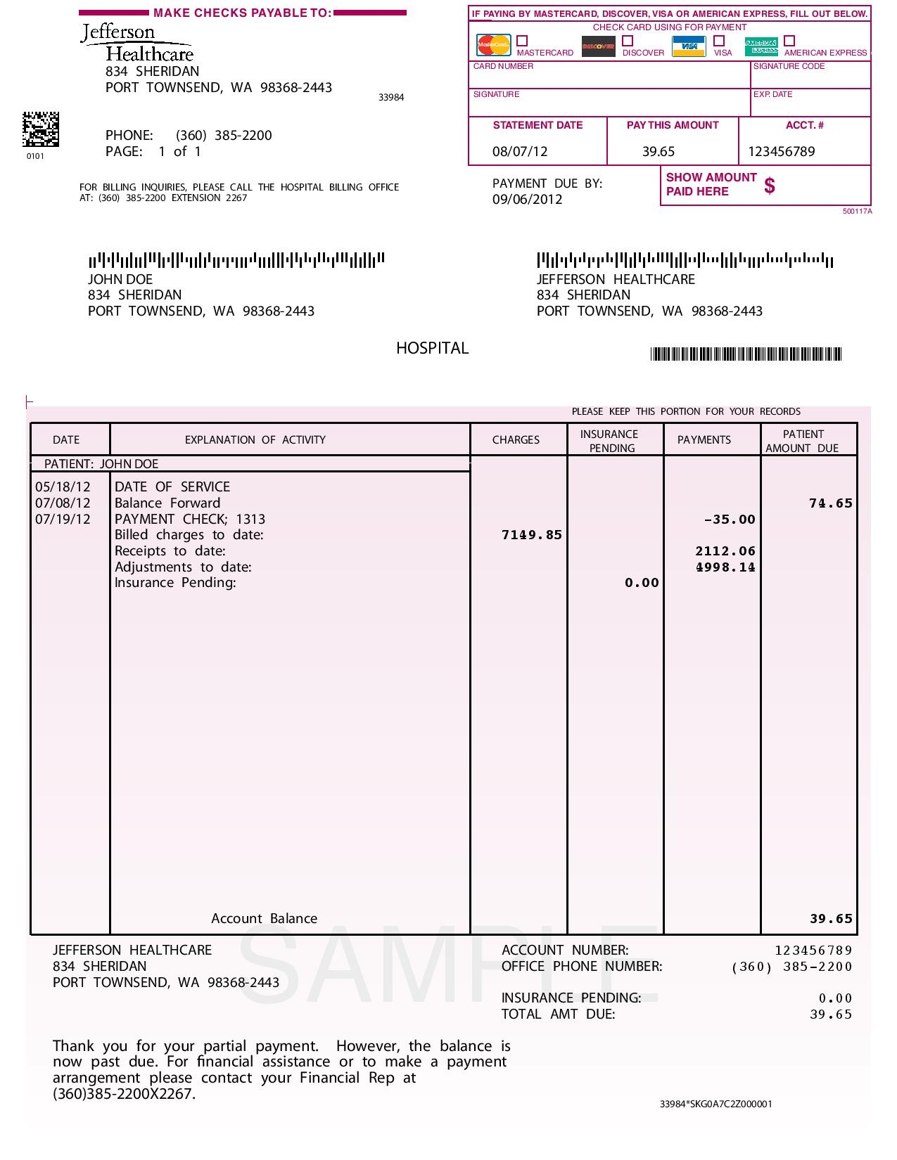 sample of invoice for payment submit a payment to jefferson healthcare hospital 1275 X 1650