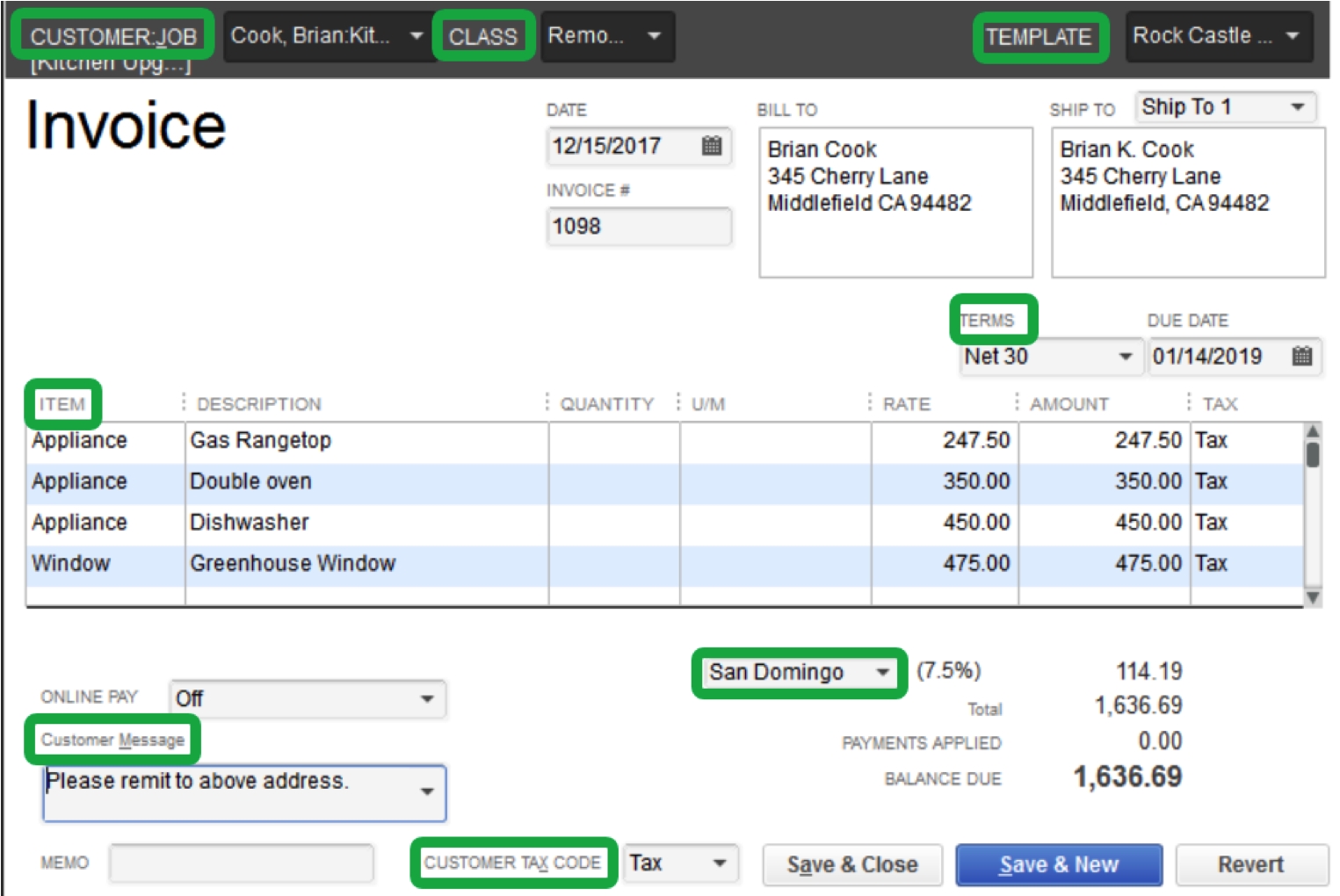 quickbook custom invoices