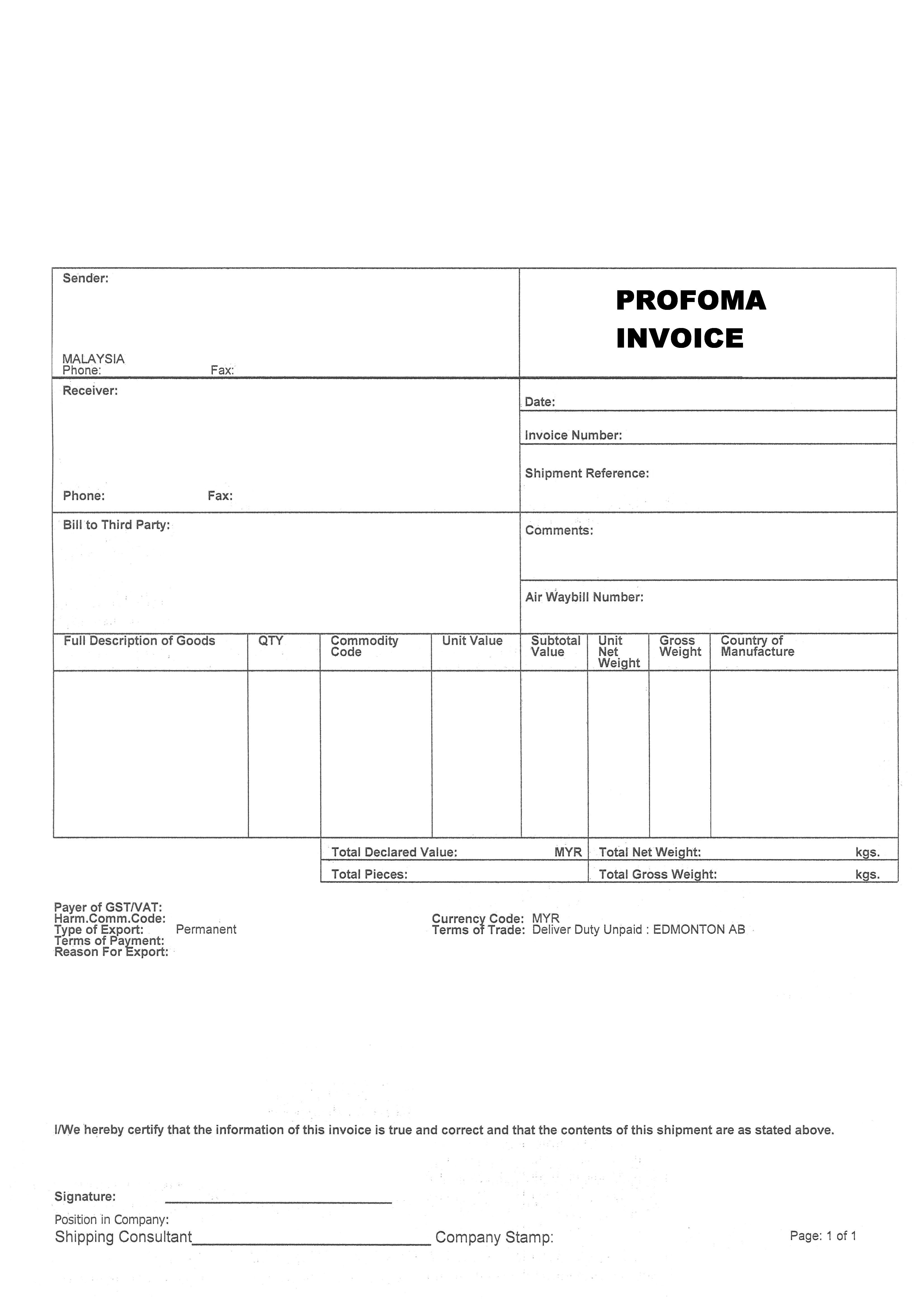12 proforma invoice template canada latest invoice templates download proforma invoice