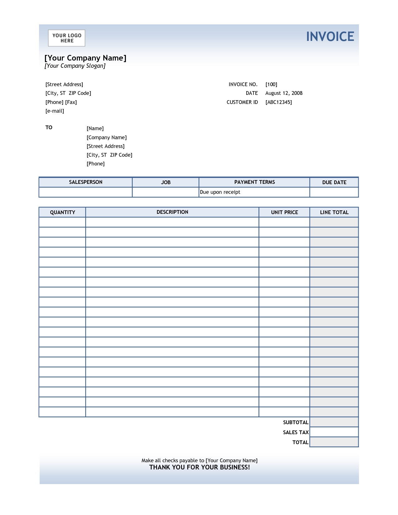 microsoft free invoice template