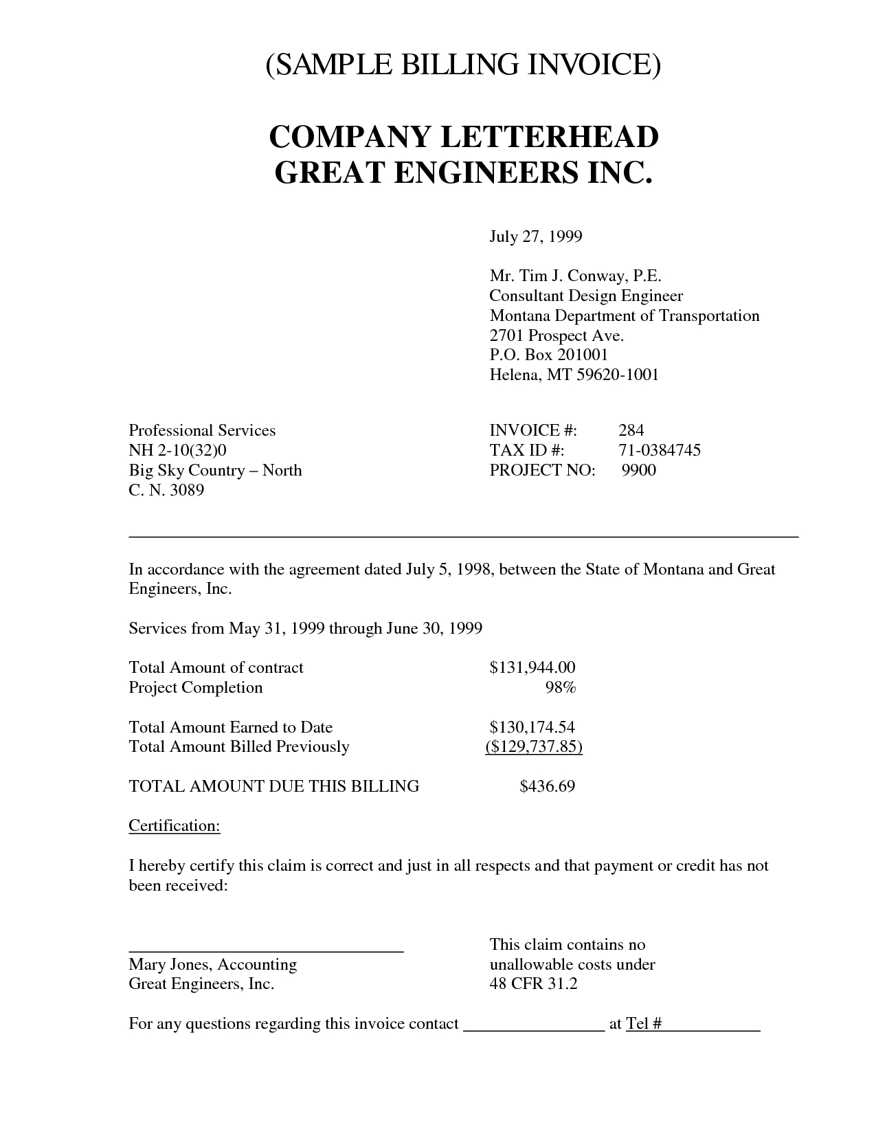 Sample Of Billing Invoice Invoice Template Ideas