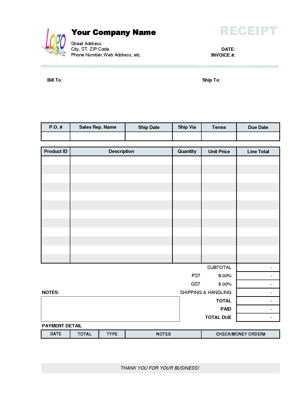 receipt template microsoft word 2007