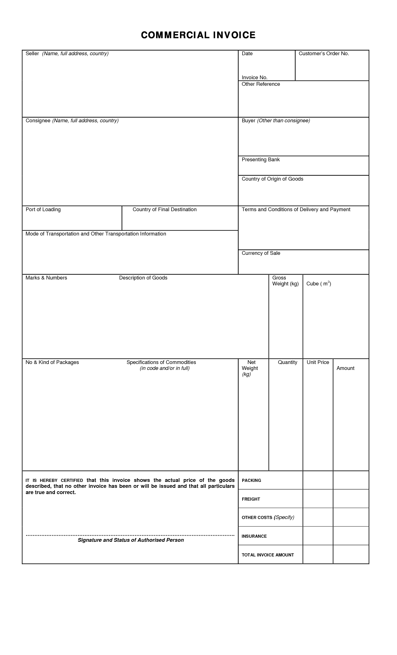 19 best photos of standard commercial invoice form blank commercial invoice template pdf