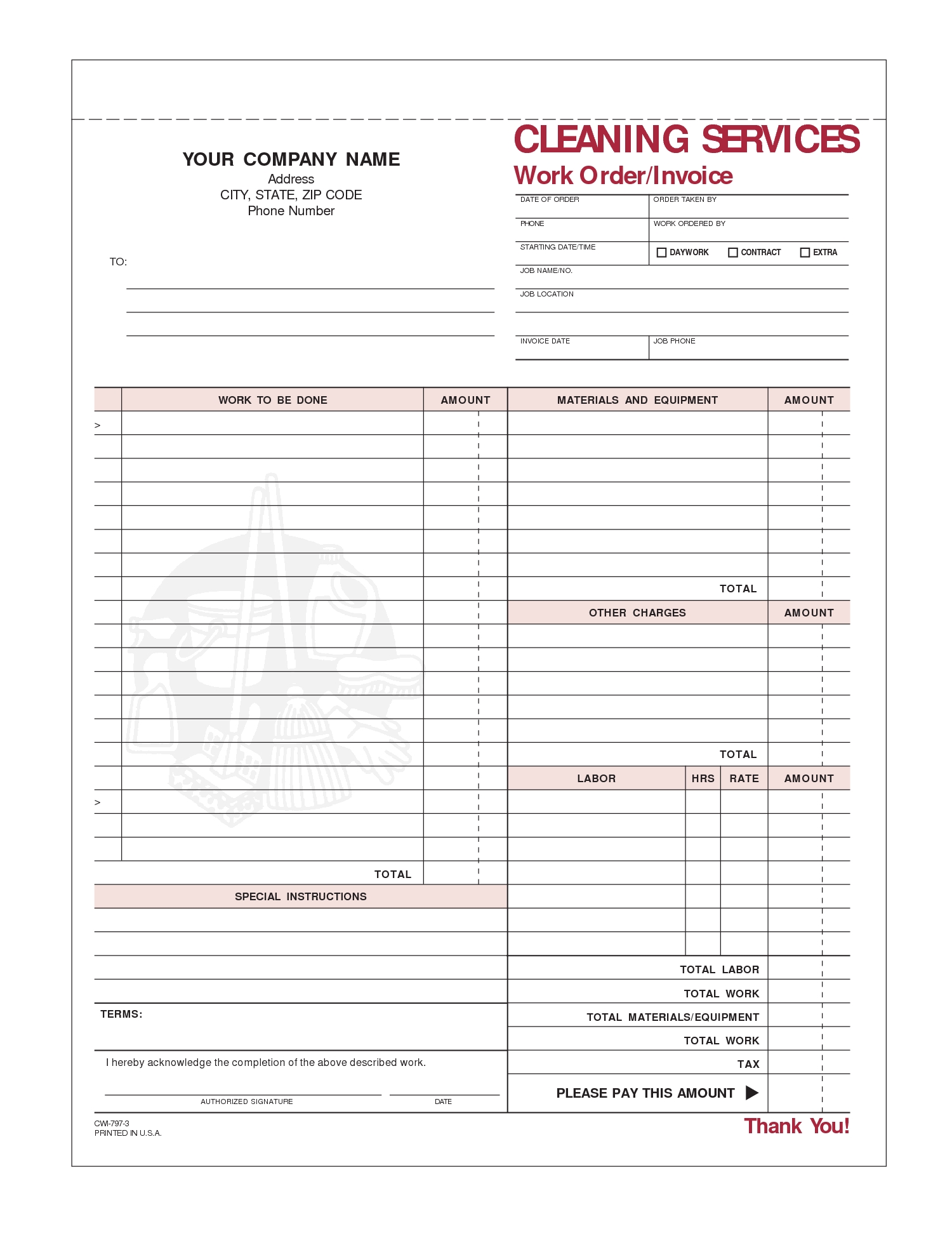 Sample Cleaning Invoice * Invoice Template Ideas