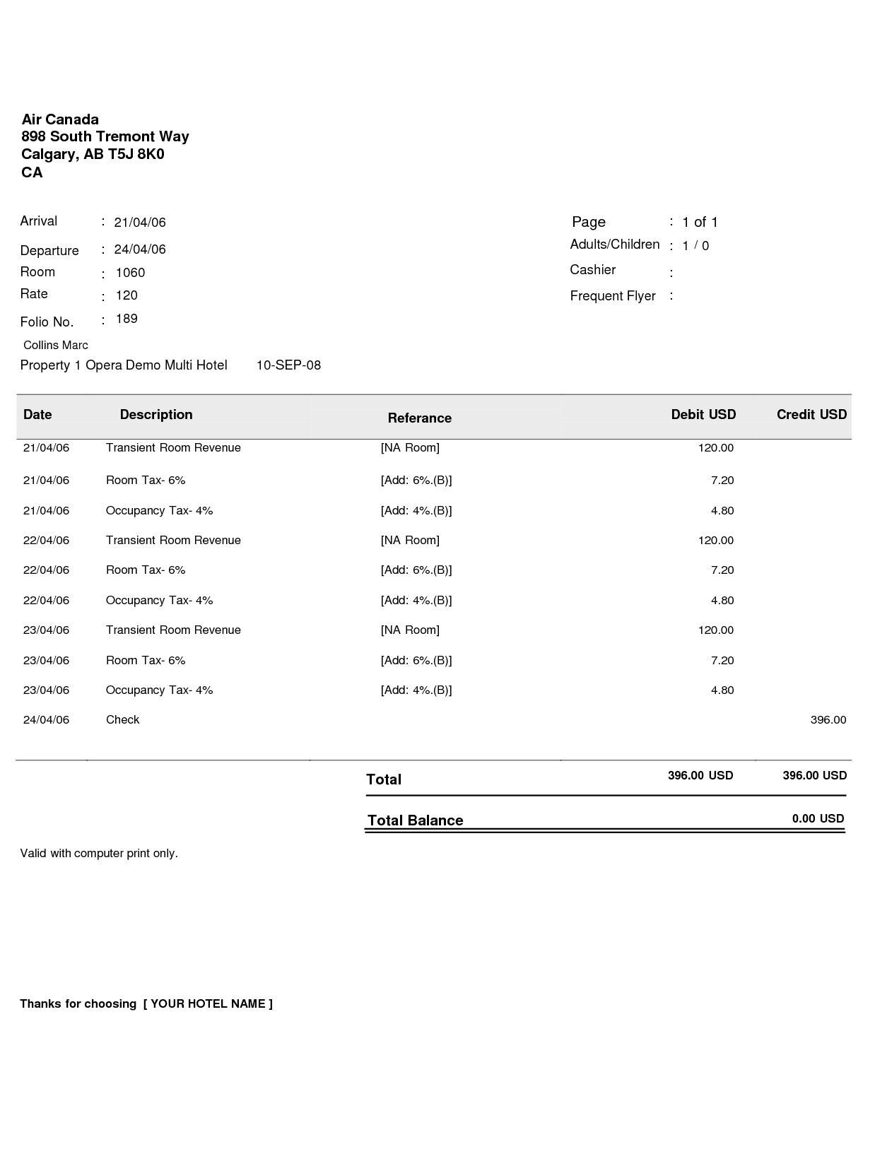 bill format counseldynu hotel invoice sample