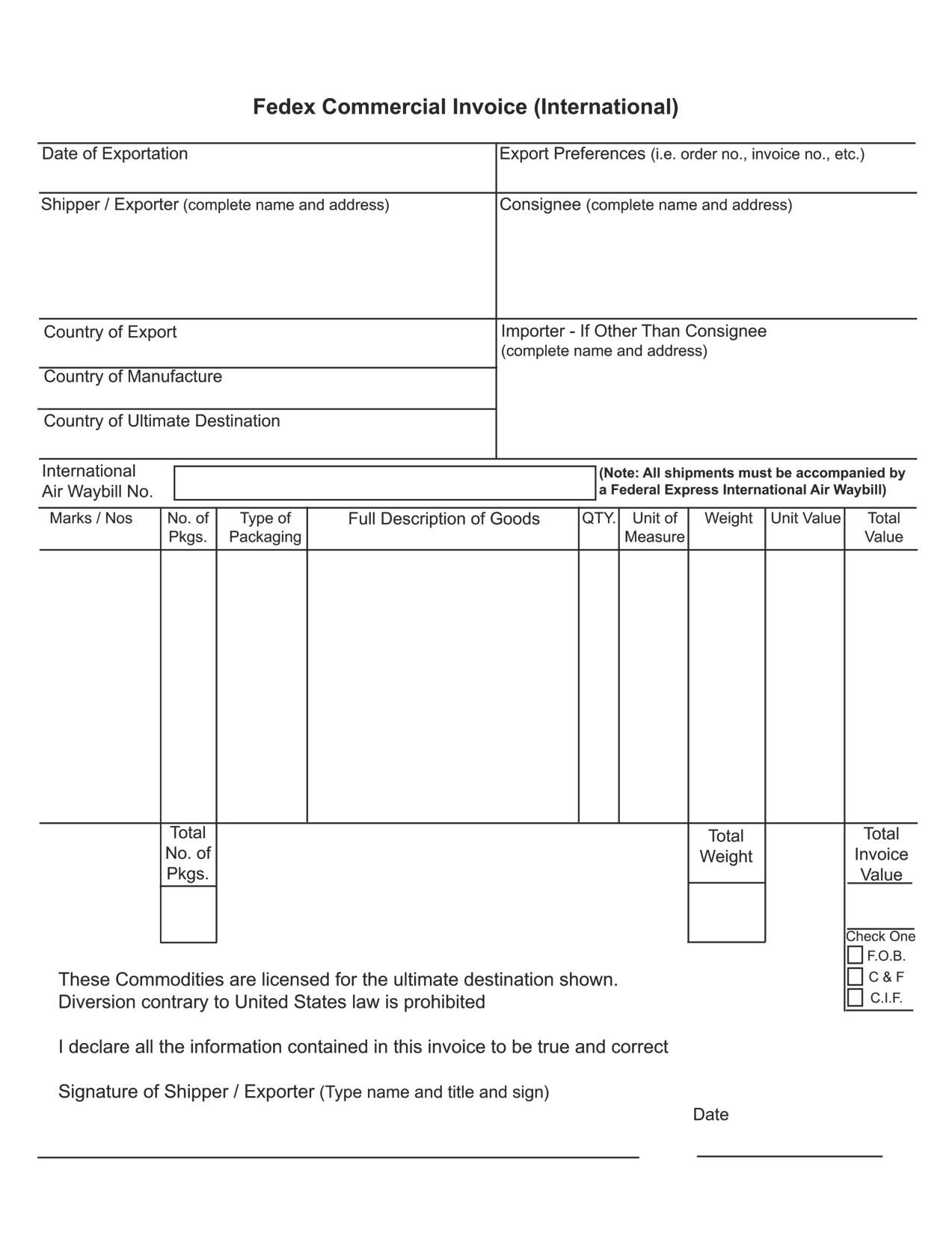 commercial invoice fedex commercial invoice fedex template d theme 1273 X 1648