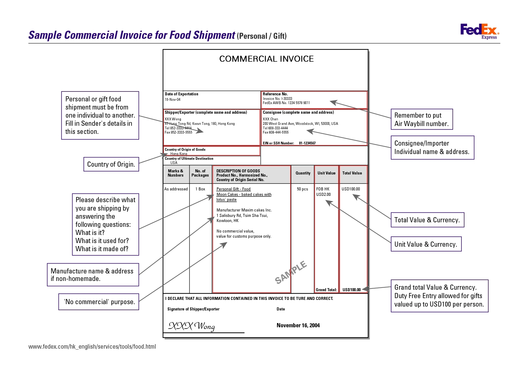 fedex commercial invoice