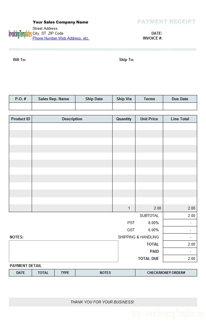 free payment receipt template paid invoice receipt template