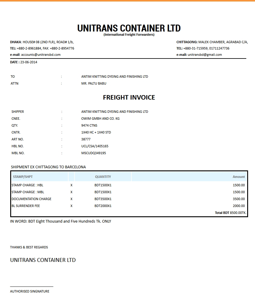 freight forwarding software freight invoice sample