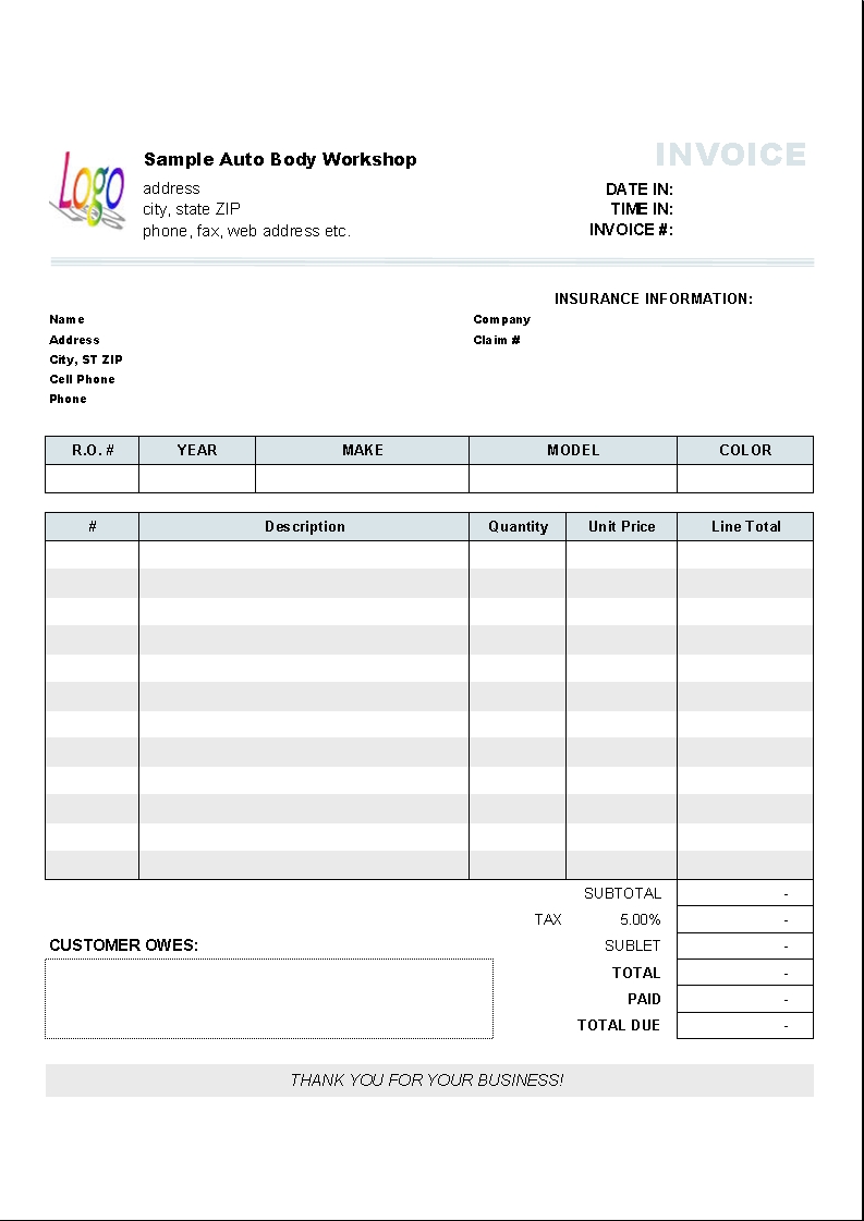 Mechanics Invoice Template