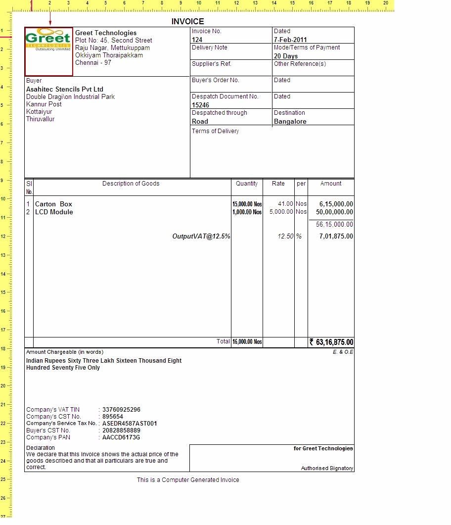 image printing tally invoice format